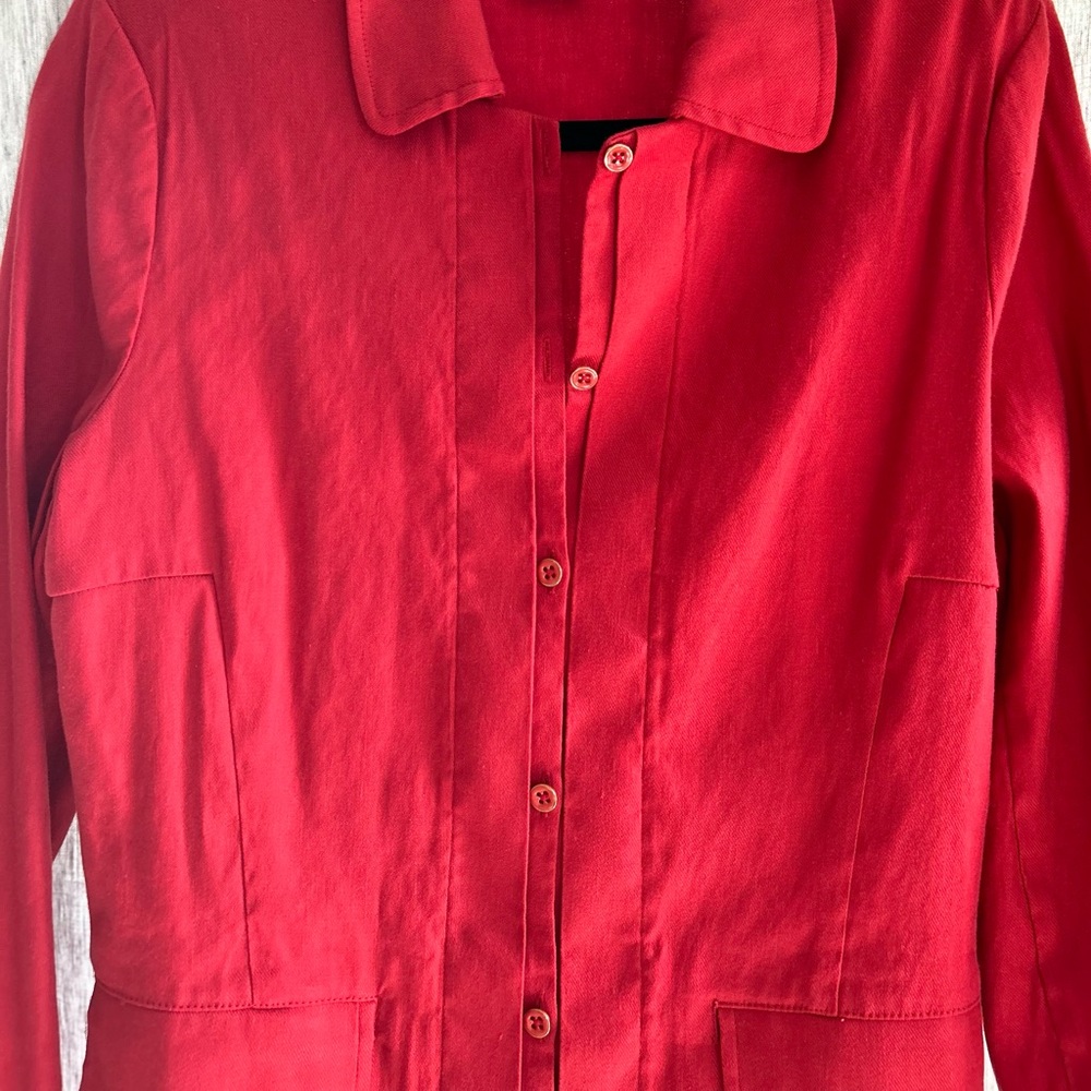 CABI “RED VALENTINE” LINEN BLEND BUTTON UP COLLARED JACKET #5472 MEDIUM